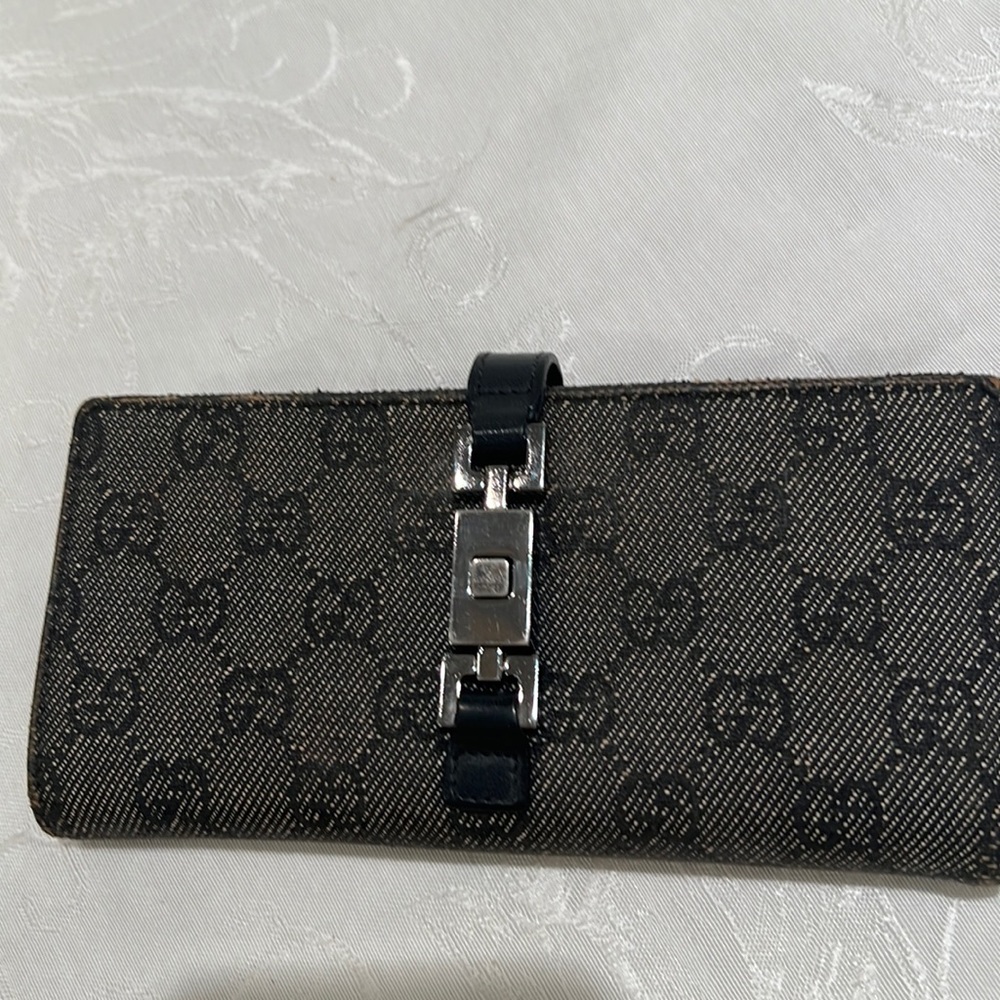 Vintage Gucci Jackie GG canvas and leather pinlock wallet